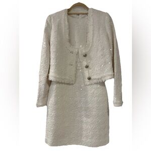 DEREK LAM 10 CROSBY Jacket And Dress Women's White NWOT Serenity Sequin Size 0